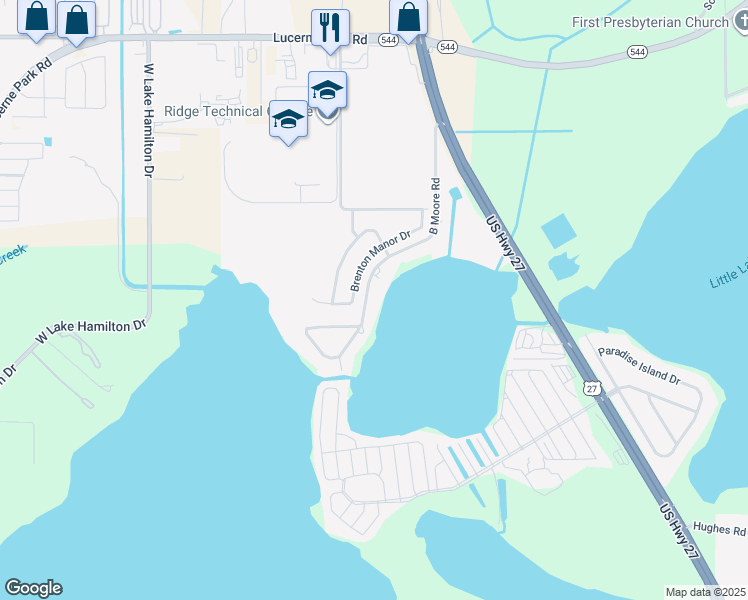 map of restaurants, bars, coffee shops, grocery stores, and more near 60 B Moore Road in Haines City