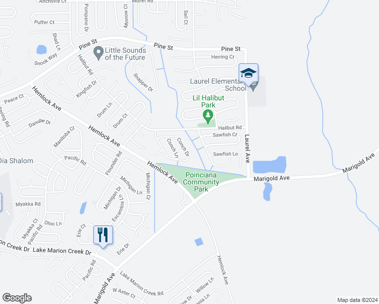 map of restaurants, bars, coffee shops, grocery stores, and more near 157 Conch Drive in Kissimmee