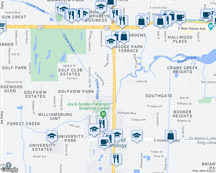 map of restaurants, bars, coffee shops, grocery stores, and more near 18 West Rosevere Way in Melbourne