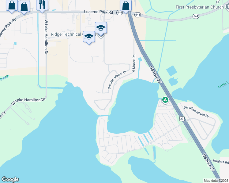 map of restaurants, bars, coffee shops, grocery stores, and more near 62 B Moore Road in Haines City