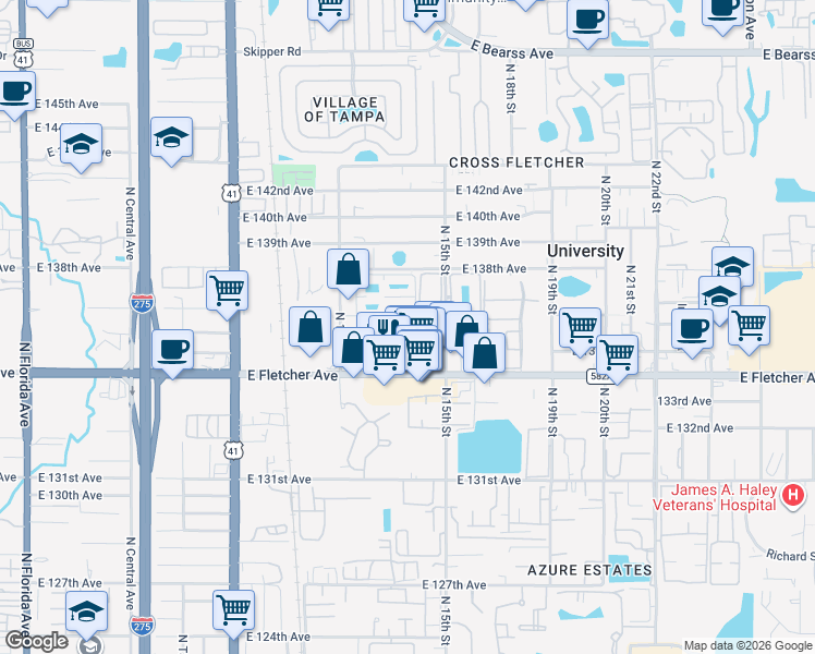 map of restaurants, bars, coffee shops, grocery stores, and more near 1336 East 137th Avenue in Tampa
