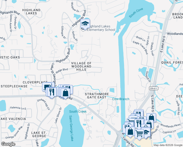map of restaurants, bars, coffee shops, grocery stores, and more near 3550 Ermine Path in Palm Harbor