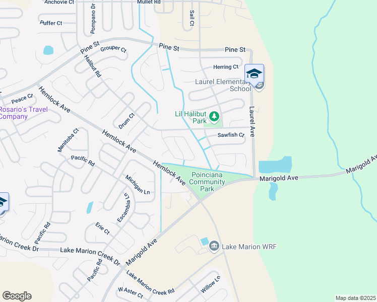 map of restaurants, bars, coffee shops, grocery stores, and more near 154 Conch Drive in Poinciana
