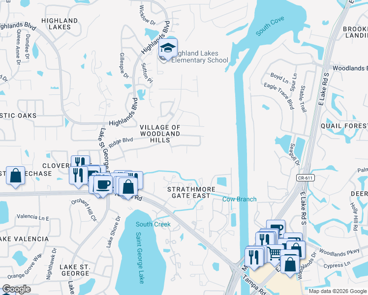 map of restaurants, bars, coffee shops, grocery stores, and more near 3550 Ermine Path in Palm Harbor