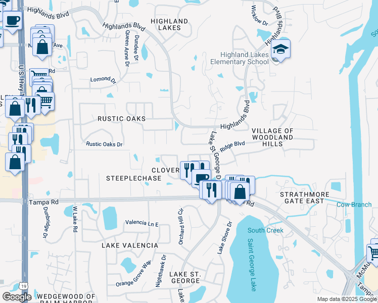 map of restaurants, bars, coffee shops, grocery stores, and more near 3267 Hibiscus Drive in Palm Harbor