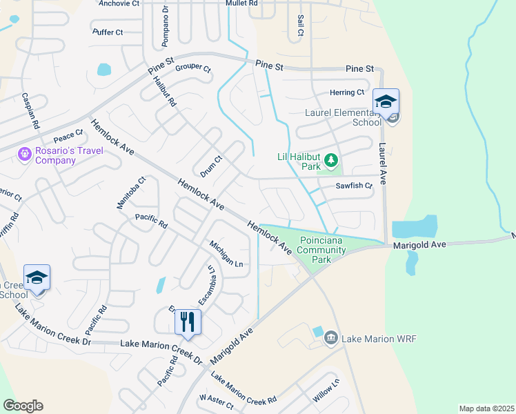 map of restaurants, bars, coffee shops, grocery stores, and more near 105 Conch Way in Kissimmee