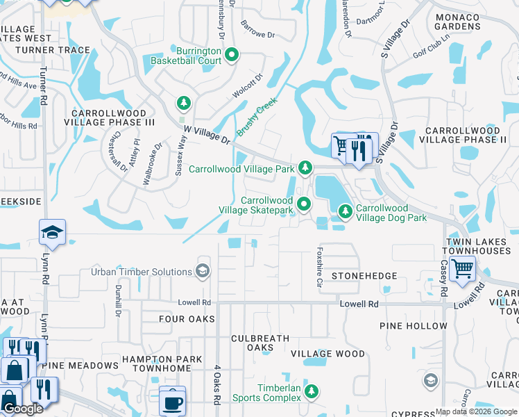 map of restaurants, bars, coffee shops, grocery stores, and more near 13511 Sobrado Drive in Tampa