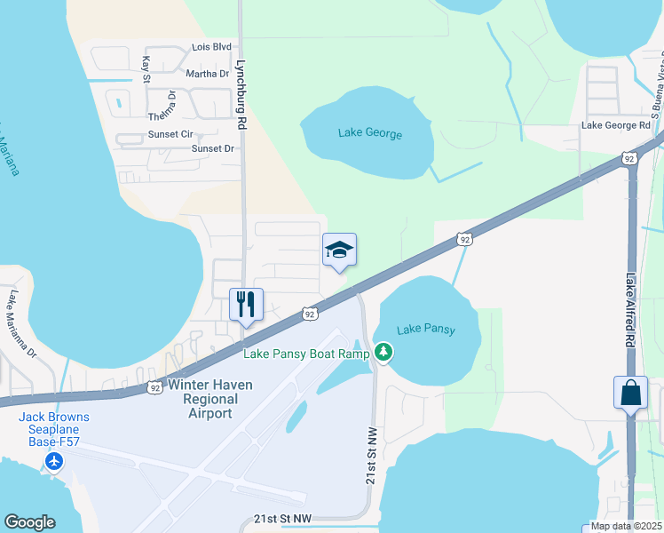 map of restaurants, bars, coffee shops, grocery stores, and more near 1400 U.S. 92 in Winter Haven