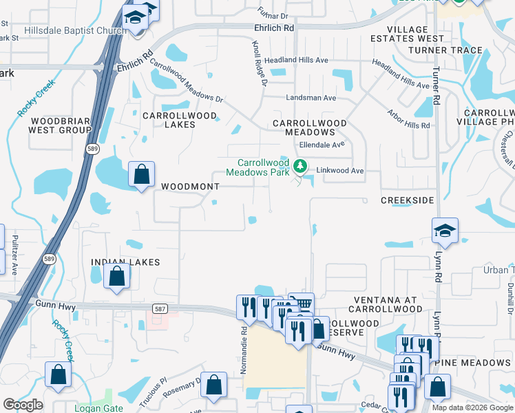 map of restaurants, bars, coffee shops, grocery stores, and more near 5303 Windbrush Drive in Tampa