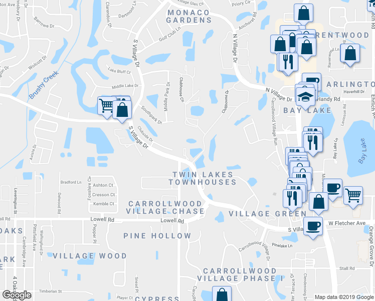 map of restaurants, bars, coffee shops, grocery stores, and more near 13811 Mill Cove Circle in Tampa