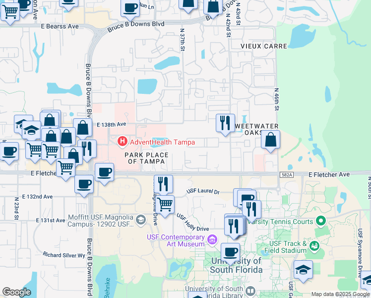 map of restaurants, bars, coffee shops, grocery stores, and more near 3701-3799 Dulcinea Blvd in Tampa