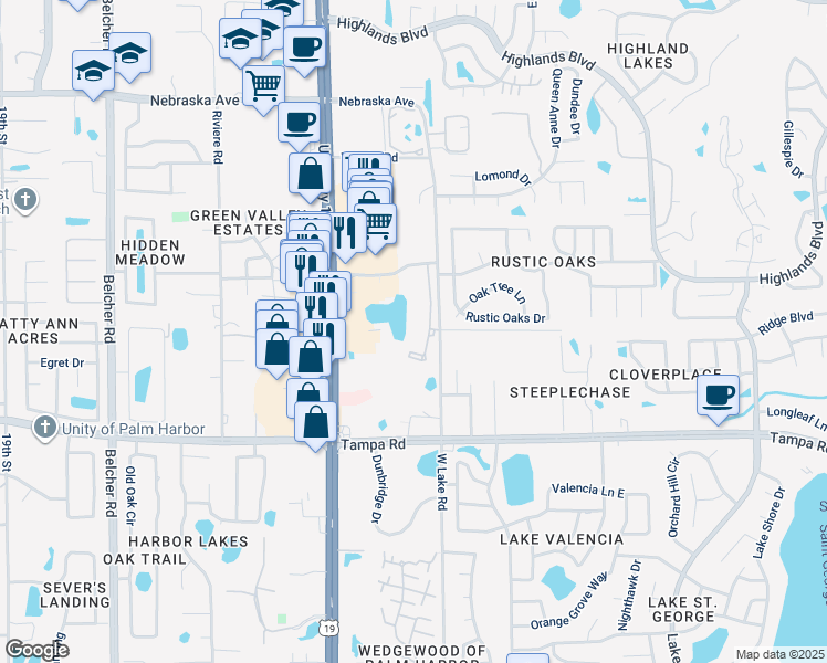 map of restaurants, bars, coffee shops, grocery stores, and more near 2690 Coral Landings Boulevard in Palm Harbor