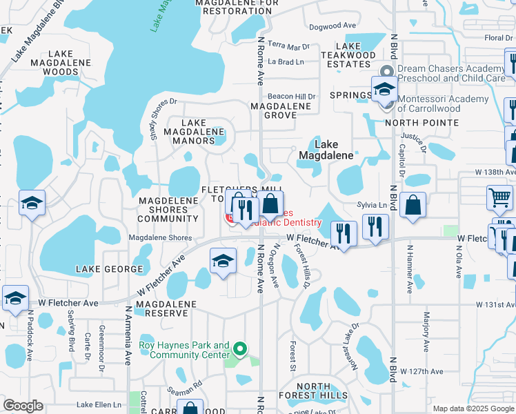 map of restaurants, bars, coffee shops, grocery stores, and more near 1712 Mill Run Circle in Tampa