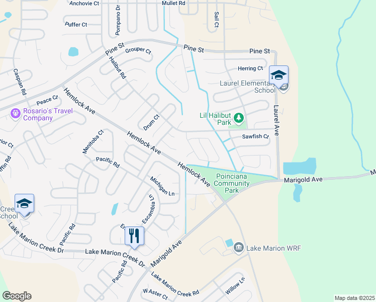 map of restaurants, bars, coffee shops, grocery stores, and more near 103 Conch Way in Kissimmee