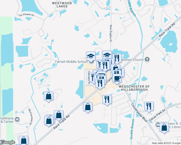 map of restaurants, bars, coffee shops, grocery stores, and more near 12630 Carlby Circle in Tampa