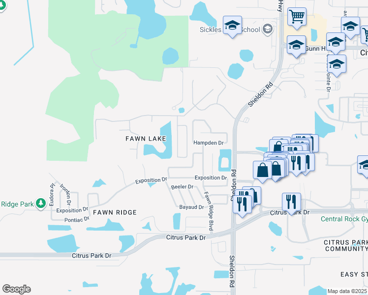 map of restaurants, bars, coffee shops, grocery stores, and more near 13427 White Elk Loop in Tampa