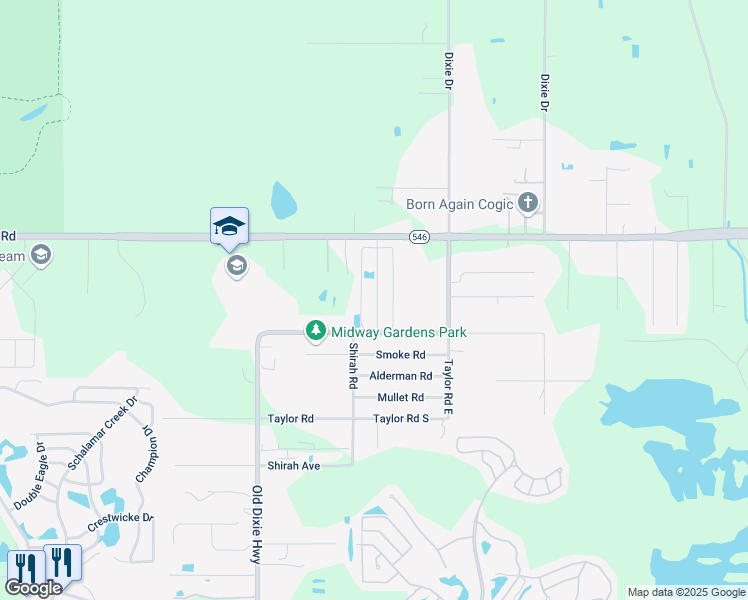 map of restaurants, bars, coffee shops, grocery stores, and more near 8 Tower Manor Drive in Auburndale