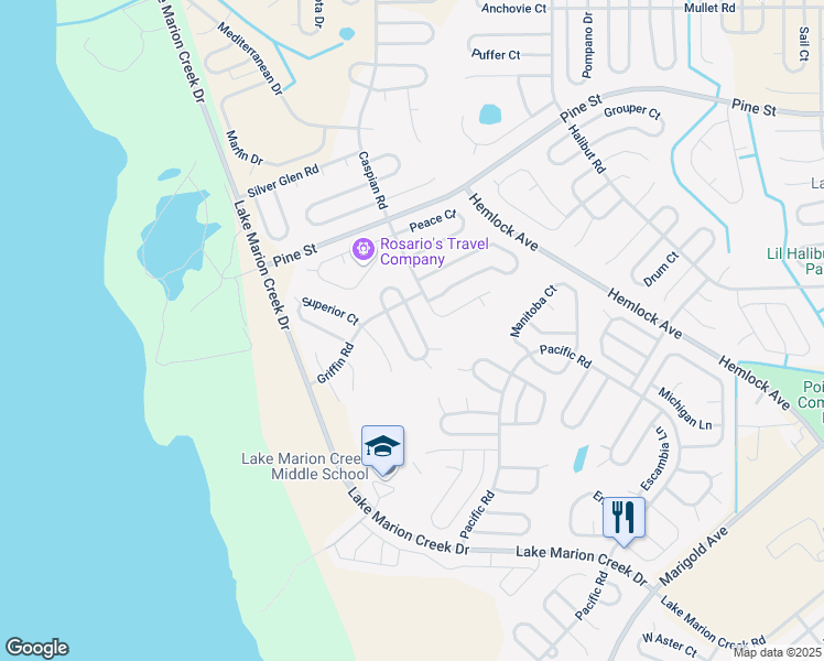 map of restaurants, bars, coffee shops, grocery stores, and more near 1810 Hudson Court in Poinciana