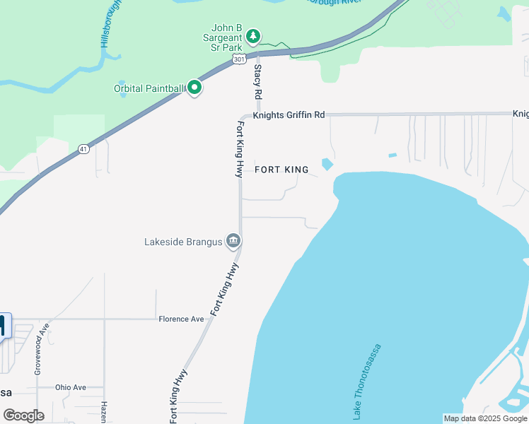 map of restaurants, bars, coffee shops, grocery stores, and more near 12511 Fort King Highway in Thonotosassa