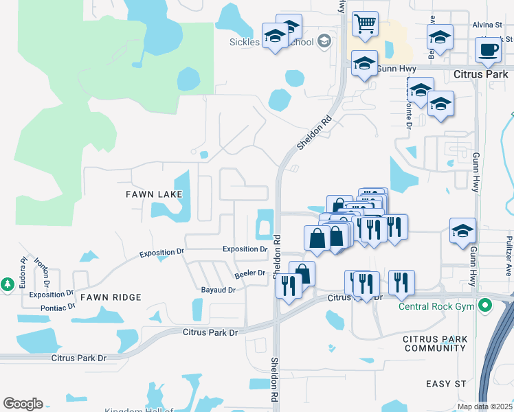 map of restaurants, bars, coffee shops, grocery stores, and more near 8746 Hampden Drive in Tampa