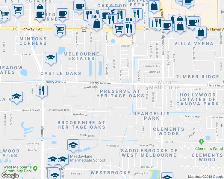 map of restaurants, bars, coffee shops, grocery stores, and more near 2014 Botanica Circle in Melbourne