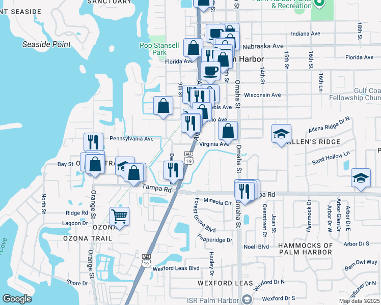 map of restaurants, bars, coffee shops, grocery stores, and more near 495 U.S. 19 Alternate in Palm Harbor