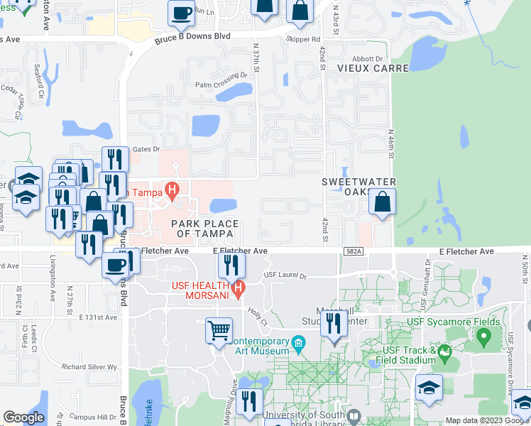 map of restaurants, bars, coffee shops, grocery stores, and more near 3701 Dulcinea Boulevard in Tampa