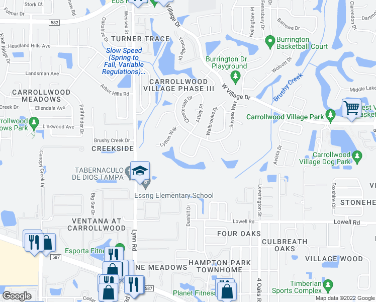 map of restaurants, bars, coffee shops, grocery stores, and more near 13615 Diamond Head Drive in Tampa