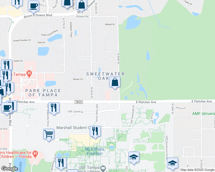 map of restaurants, bars, coffee shops, grocery stores, and more near 13612 Avalon Heights Boulevard in Tampa