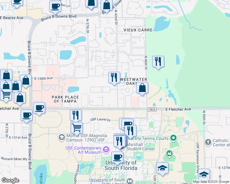 map of restaurants, bars, coffee shops, grocery stores, and more near 13702 North 42nd Street in Tampa