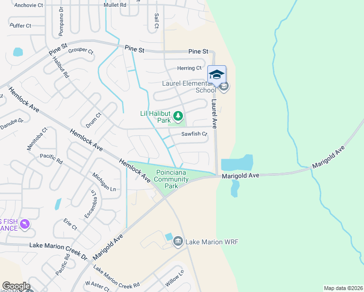 map of restaurants, bars, coffee shops, grocery stores, and more near 7 Sawfish Lane in Poinciana