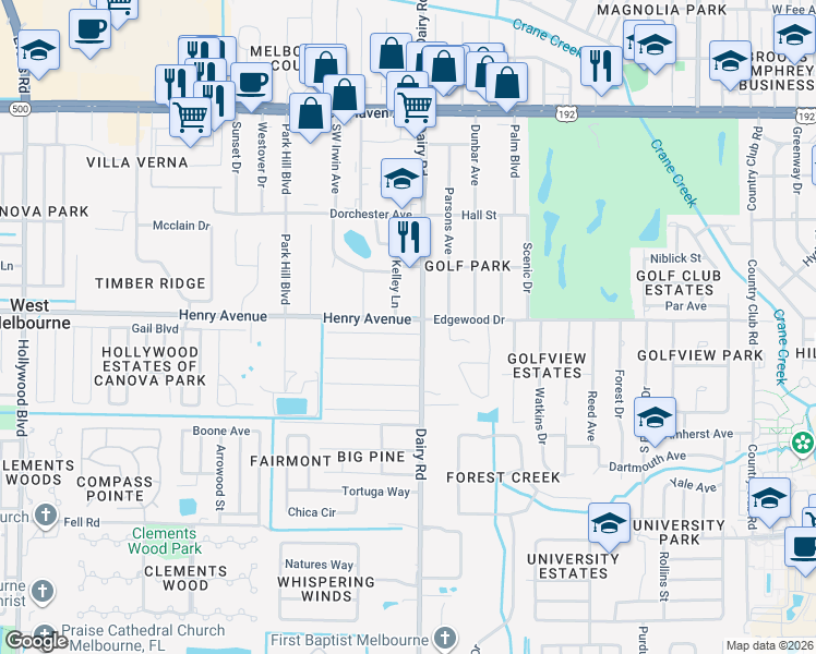 map of restaurants, bars, coffee shops, grocery stores, and more near 3038 Alice Street in Melbourne