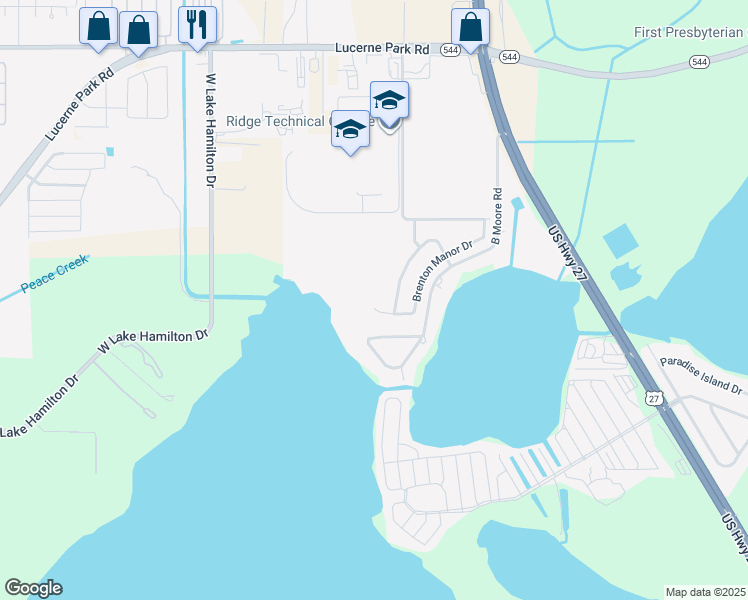 map of restaurants, bars, coffee shops, grocery stores, and more near 1169 Brenton Manor Drive in Winter Haven