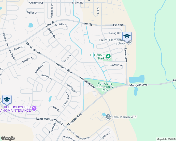 map of restaurants, bars, coffee shops, grocery stores, and more near 118 Conch Drive in Poinciana