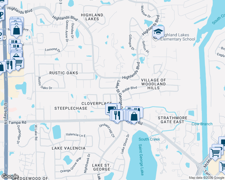 map of restaurants, bars, coffee shops, grocery stores, and more near in Palm Harbor