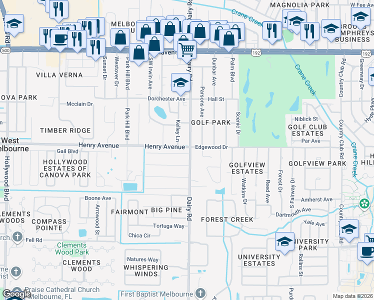 map of restaurants, bars, coffee shops, grocery stores, and more near 3038 Alice Street in Melbourne