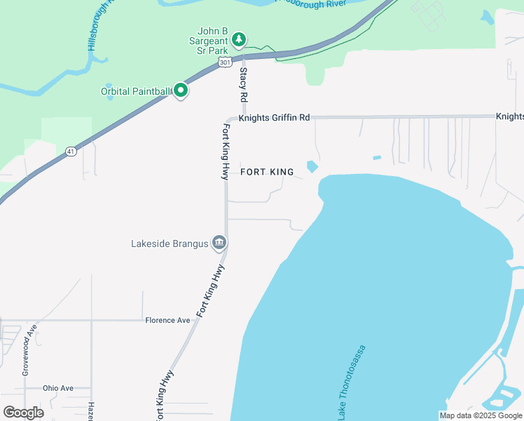 map of restaurants, bars, coffee shops, grocery stores, and more near 12511 Fort King Highway in Thonotosassa