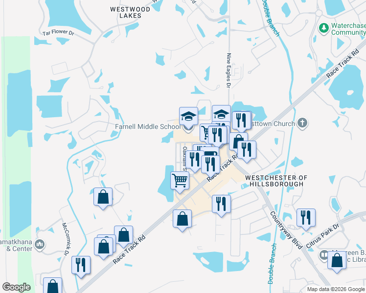 map of restaurants, bars, coffee shops, grocery stores, and more near 12630 Carlby Circle in Tampa