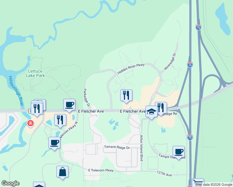 map of restaurants, bars, coffee shops, grocery stores, and more near 8325 Pine River Road in Tampa