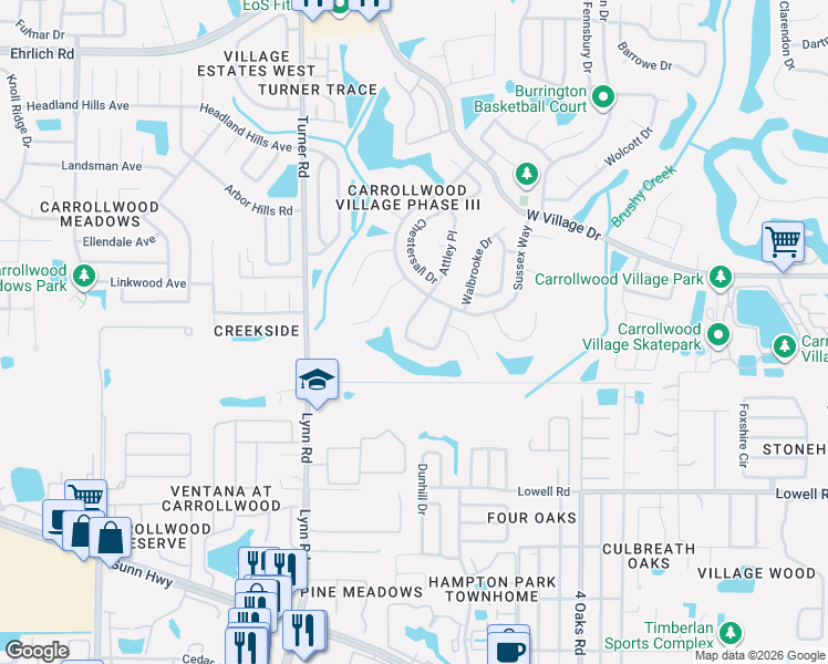 map of restaurants, bars, coffee shops, grocery stores, and more near 13615 Diamond Head Drive in Tampa