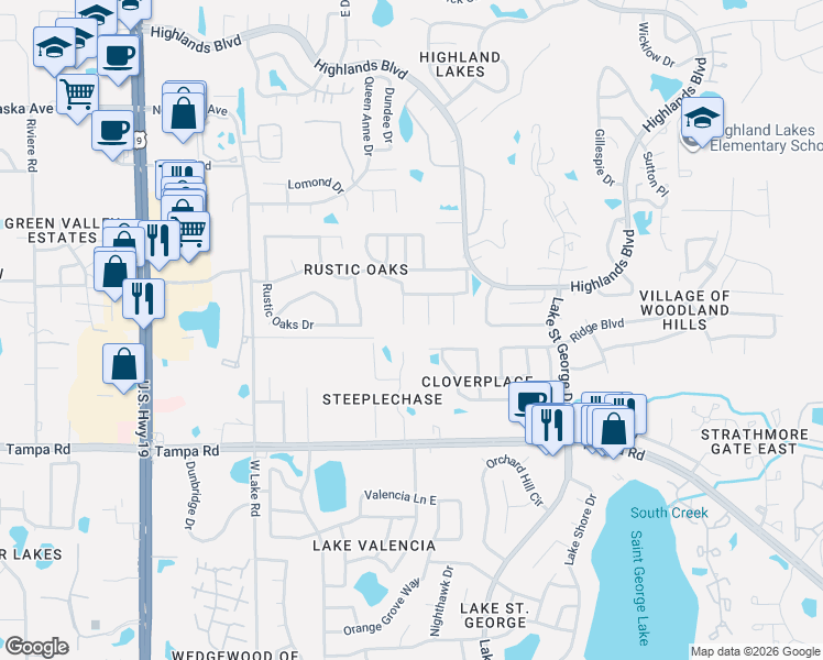 map of restaurants, bars, coffee shops, grocery stores, and more near 3125 Phlox Drive in Palm Harbor