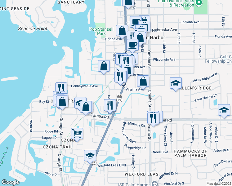 map of restaurants, bars, coffee shops, grocery stores, and more near 495 U.S. 19 Alternate in Palm Harbor