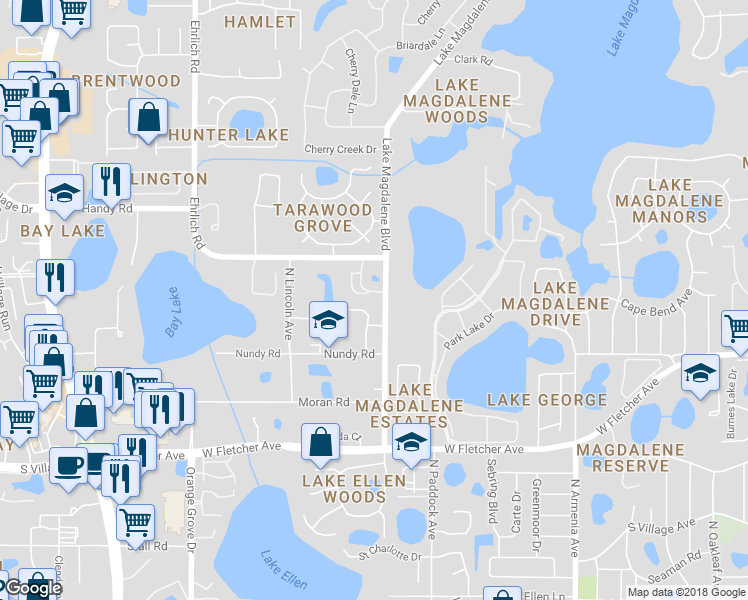 map of restaurants, bars, coffee shops, grocery stores, and more near 3106 Valley Oaks Drive in Tampa