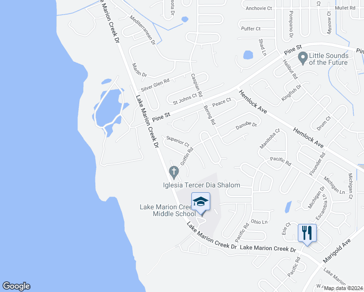 map of restaurants, bars, coffee shops, grocery stores, and more near 1806 Superior Court in Kissimmee