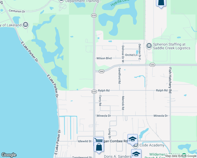map of restaurants, bars, coffee shops, grocery stores, and more near 1925 North Combee Road in Lakeland