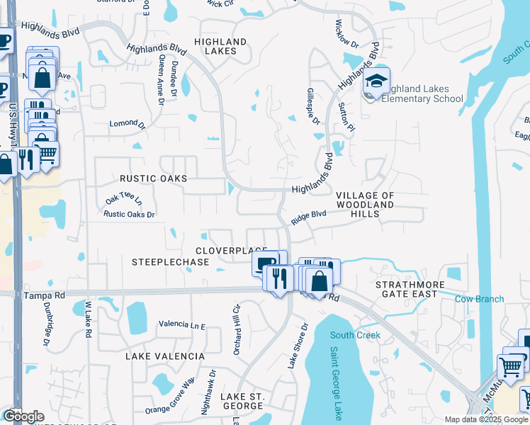 map of restaurants, bars, coffee shops, grocery stores, and more near in Palm Harbor