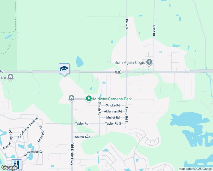 map of restaurants, bars, coffee shops, grocery stores, and more near 8 Tower Manor Drive in Auburndale