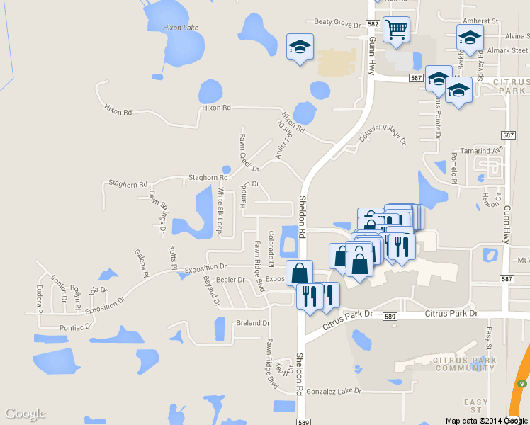 map of restaurants, bars, coffee shops, grocery stores, and more near 8755 Hampden Drive in Tampa