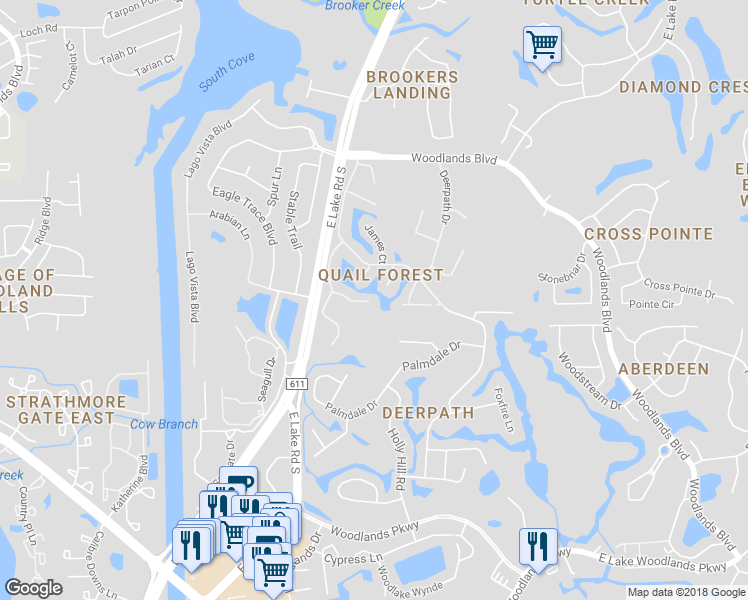 map of restaurants, bars, coffee shops, grocery stores, and more near 130 Gretchen Court in Oldsmar