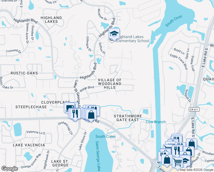 map of restaurants, bars, coffee shops, grocery stores, and more near 3475 Rolling Trail in Palm Harbor